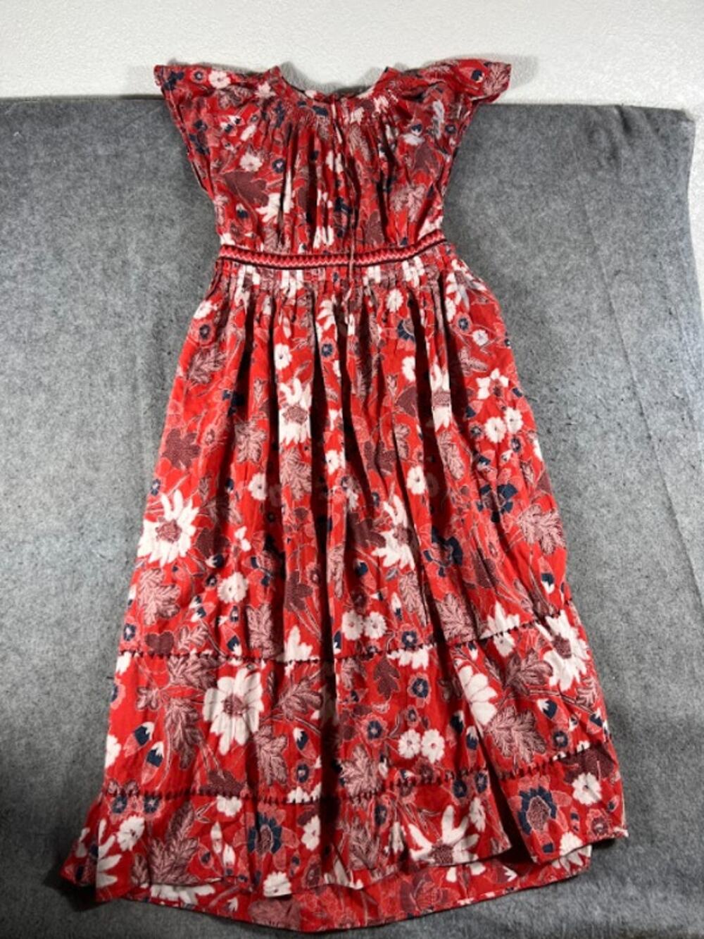 Ulla Johnson Floral Voile Lottie Smocked Dress Womens XS Red Boho Cottagecore
